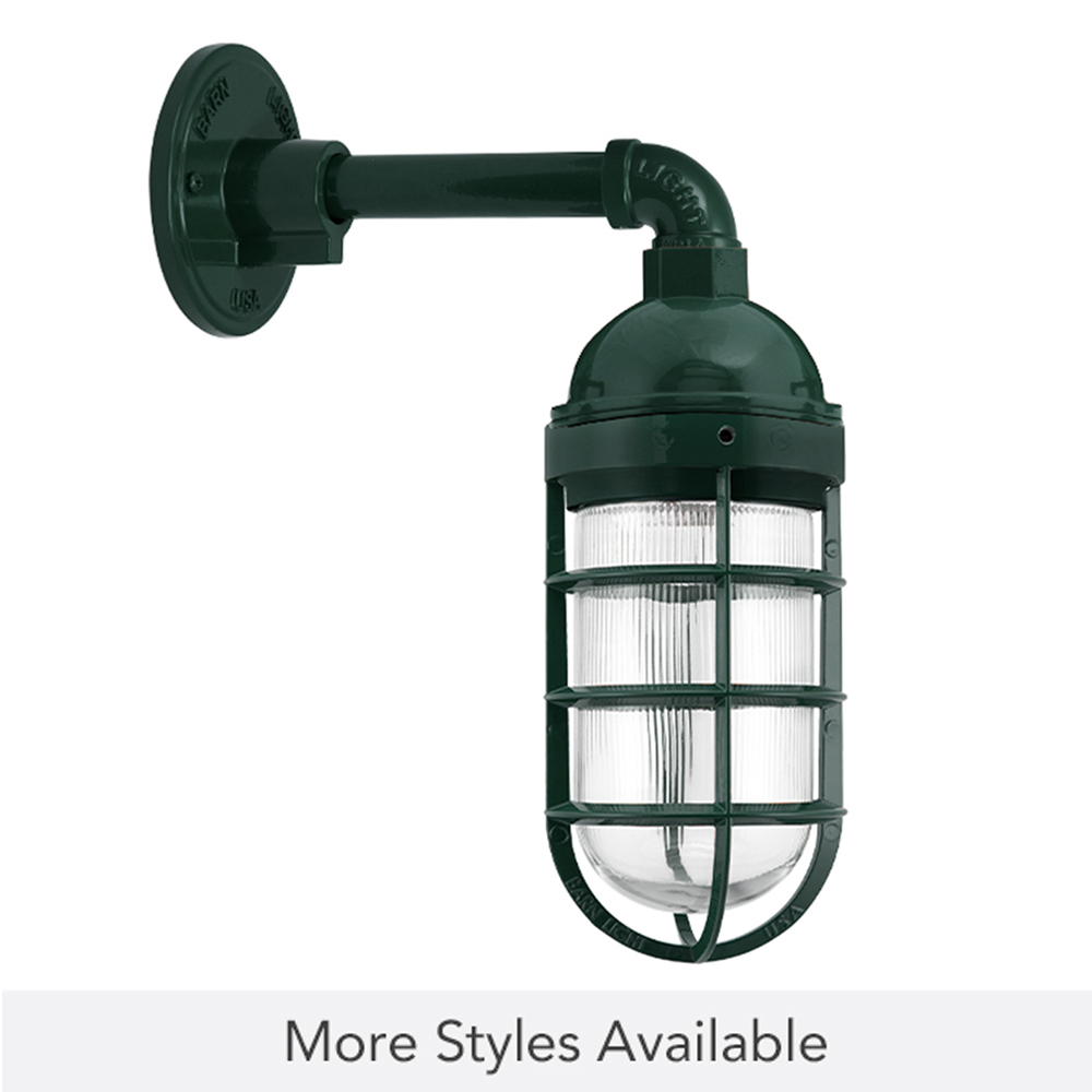 Industrial Guard LED Sconce, 300-Dark Green, Topless Shade, CGG-Standard Cast Guard, RIB-Ribbed Glass