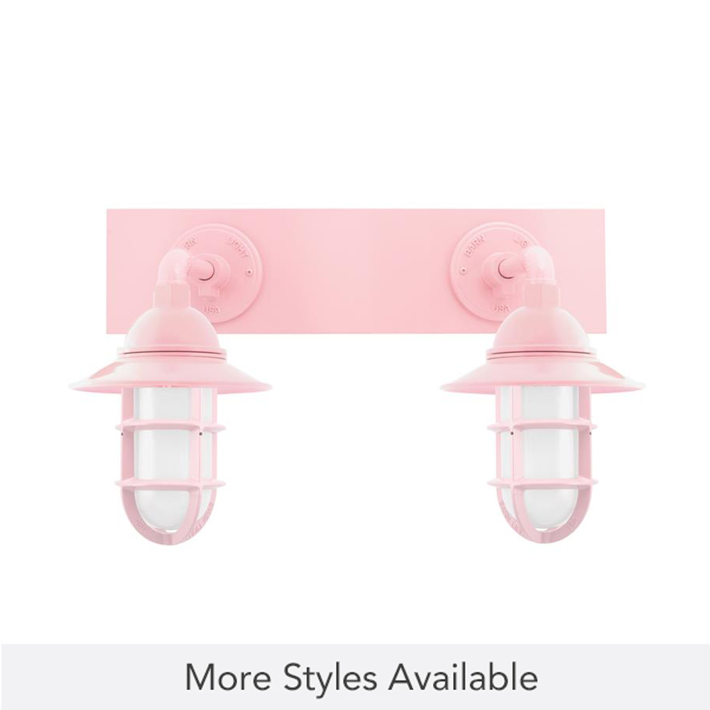 Industrial Guard LED Double Vanity Light, 480-Blush Pink, TGG-Heavy Duty Cast Guard, FST-Frosted Glass