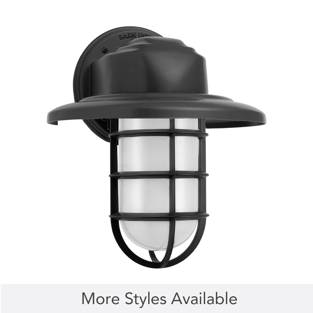 Streamline Industrial Guard Sconce, 106-Matte Black, Warehouse Shade, CGG-Standard Cast Guard, FST-Frosted Glass