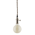 Indy Industrial Pendant, Nickel Socket, Turn Key, Brown Cotton Twist Cord, Nostalgic Edison 40 Watt G30 Light Bulb (Not Included) | Turn Key