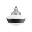 Primary Schoolhouse Pendant Light, 975-Galvanized, Large Opaque Glass, Single Painted Band, 100-Black, Black Cloth Cord