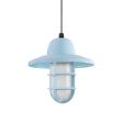 Industrial Guard Pendant Light, 715-Delphite, Warehouse Shade, TGG-Heavy Duty Cast Guard, FST-Frosted Glass, CSBW-Black & White Cloth Cord