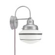 Primary Schoolhouse Sconce, Small Opaque Glass, Triple Painted Band, 100-Black, Plug-in Option, CSBP-Black & Pink Cloth Cord