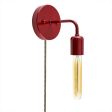 Downtown Minimalist Sconce, 400-Barn Red, CSBG-Gold & Block Cloth Cord, Hairpin 30w Edison-Style Bulb