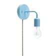 Downtown Minimalist Plug-In Sconce, 715-Delphite Blue PTMP, CSBW-Black & White Cloth Cord, Victorian 40w Edison-Style Bulb