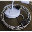 Downtown Minimalist Plug-In Sconce Close-Up Detail, 715-Delphite Blue PTMP, CSBW-Black & White Cloth Cord