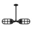 Industrial Loft LED Double Pendant, 100-Black, TGG-Heavy Duty Cast Guard, RIB-Ribbed Glass