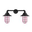 Double Market LED Industrial Guard Sconce, 100-Black, Flared Shade, CGG-Standard Cast Guard, 490-Magenta, RIB-Ribbed Glass