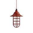 Industrial Guard LED Pendant Light, 400-Barn Red, Flared Shade, CGG-Standard Cast Guard, RIB-Ribbed Glass, CRZ-Red Chevron Cord
