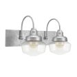 Primary 2-Light Schoolhouse Vanity Light, Clear Glass, 975-Galvanized Mounting and Fitter Finish