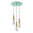 3-Light Raw Brass Chandelier, Canopy in 311-Jadite, TPT-Putty Cotton Twist Cord, 1890 Era 40W Edison Bulbs