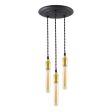 3-Light Raw Brass Chandelier, Canopy in 100-Black, TBK-Black Cotton Twist Cord, 30W Hairpin Edison Bulbs