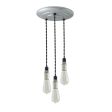 3-Light Indy Porcelain Socket Chandelier, Galvanized Canopy, TBK-Black Cotton Twist Cord, 1890 Era 40w Edison Bulbs