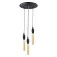 3-Light Indy Industrial Chandelier, Black Sockets, Black Canopy, CSBW-Black & White Cloth Cord, 30W Hairpin Edison Bulbs