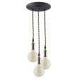 3-Light Indy Industrial Chandelier, Nickel Sockets, Black Canopy, TBW-Brown Cotton Twist Cord,  40W G30 Edison Bulbs