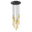 5-Light Raw Brass Chandelier, Canopy in 100-Black, TBK-Black Cotton Twist Cord, 30W Hairpin Edison Bulbs