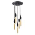 5-Light Indy Industrial Chandelier,  Black Sockets, Black Canopy, CSBW-Black & White Cloth Cord, 30W Hairpin Edison Bulbs
