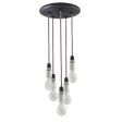 5-Light Indy Porcelain Socket Chandelier, Black Canopy, CSBP-Black & Pink Cloth Cord, Victorian 40w Edison Bulbs