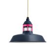14" Sydney LED, 705-Navy, Guard in 490-Magenta, CLR-Clear Glass, CSGW-Gold & White Cloth Cord