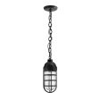 Industrial Guard LED Chain Hung Pendant, 100-Black, Topless Shade, CGG-Standard Cast Guard, RIB-Ribbed Glass, CSBW-Black & White Cloth Cord
