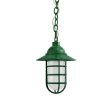 Industrial Guard LED Chain Hung Pendant, 307-Emerald Green, Flared Shade, CGG-Standard Cast Guard, FST-Frosted Glass, CSGW-Gold & White Cloth Cord