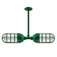 Industrial Loft LED Double Pendant, 307-Emerald Green, CGG-Standard Cast Guard, RIB-Ribbed Glass