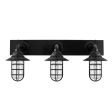 Industrial Guard Triple Vanity Light, 100-Black, Flared Shade, CGG-Standard Cast Guard, RIB-Ribbed Glass