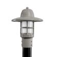 Atomic Industrial Guard Post Mount, 800-Industrial Grey, CCR-Clear Crackle Glass, Fluted Direct Burial Pole, 100-Black