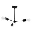Downtown Minimalist 3-Light Chandelier, 100-Black, 12" Stem, 25W Victorian Style Edison Bulbs
