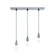 Downtown 3-Light Pendant Chandelier, 975-Galvanized, CSUW-Blue & White Cloth Cord, Edison-Style 1910 Era Bulbs