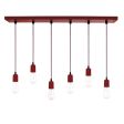 Downtown 6-Light Pendant Chandelier, 400-Barn Red, CSRW-Red & White Cloth Cord, Edison-Style 1890 Era Bulbs