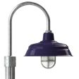 15" Bomber Post Mount Light, 710-Cobalt Blue, Single Post Mount Option in 975-Galvanized, Heavy Duty Cast Guard & Frosted Glass in 975-Galvanized, Fluted Direct Burial Pole in 975-Galvanized
