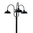17" Bomber, 100-Black, 3-Light Post Mount, 100-Black, Smooth Direct Burial Pole, 100-Black