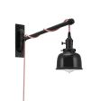 Fargo Swing Arm Sconce, 100-Black, Black Socket with Knob Switch, Arm in 100-Black, CRZ-Red Chevron Cord, Nostalgic Edison-Style 40W 1910 Era Bulb