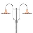 14" Seaside, 995-Natural Raw Copper, Double Decorative Post Mount, 975-Galvanized, Fluted Direct Burial Pole, 975-Galvanized