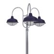 14" Avalon, 705-Navy, Wire Cage, Decorative 3 Light Post Mount, 975-Galvanized, Smooth Direct Burial Pole, 975-Galvanized