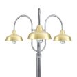 16" Avalon, 997-Natural Raw Brass, Guard in 975-Galvanized, CCR-Clear Crackle Glass, Decorative 3 Light Post Mount, Smooth Direct Burial Pole, 975-Galvanized
