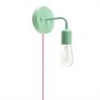 Downtown Minimalist Plug-In Sconce, 311-Jadite PTMP, CRZ-Red Chevron Cord, 1890 Era 40w Edison-Style Bulb
