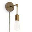 Downtown Minimalist Knuckled Plug-In Sconce, 998-Natural Weathered Brass, CSBG-Black & Gold Cloth Cord, Nostalgic Edison-Style 1890 Era 40W Bulb
