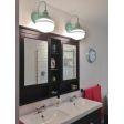 (2) Primary Schoolhouse Sconces, 311-Jadite, Small Opaque Glass, Double Painted Band | Photo Courtesy of Homeowner