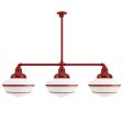 Primary Schoolhouse 3-Light Chandelier, 400-Barn Red, Large Opaque Glass, Triple Painted Band, Heavy Duty Canopy