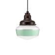 Primary LED Schoolhouse Pendant Light, 999-Natural Oil-Rubbed Copper, Small Clear Glass, Single Painted Band, 311-Jadite, Standard Black Cord