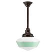Primary LED Schoolhouse Stem Mount, 999-Natural Oil-Rubbed Copper, Large Opaque Glass, Single Painted Band, 311-Jadite