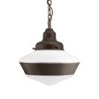 Primary Schoolhouse Chain Hung Pendant, 615-Oil-Rubbed Bronze, Large Opaque Glass, Single Painted Band, 600-Bronze, CSBB-Black & Brown Chevron Cord