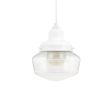 Primary Schoolhouse Pendant Light, 200-White, Small Clear Glass, Triple Painted Band, Standard White Cord