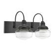 Primary 2-Light Schoolhouse Vanity Light, Clear Glass, 805-Charcoal Granite Mounting and Fitter Finish, Single Painted Band in 200-White