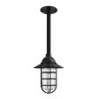 Industrial Guard Stem Mount Pendant Light, 100-Black, Flared Shade, CGG-Standard Cast Guard, RIB-Ribbed Glass