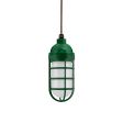 Industrial Guard Pendant Light, 307-Emerald Green, Topless Shade, CGG-Standard Cast Guard, FST-Frosted Glass, CSBB-Black & Brown Cloth Cord