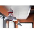 16" Sydney Cord Hung Pendant, 975-Galvanized Finish, SBK-Standard Black Cord, With Cap, 975-Galvanized Ceiling Canopy Finish, 400-Barn Red Guard, RIB-Ribbed Glass | Photo Courtesy of Woody's Bar-B-Q Restaurant in Cocoa, Florida