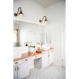 Primary Schoolhouse Gooseneck Light, 998-Natural Weathered Brass, Small Clear Glass, No Painted Band, G11 Gooseneck Arm, Brass Backing Plate & Hex Cover | Photo Courtesy of Celebrity Style Guide